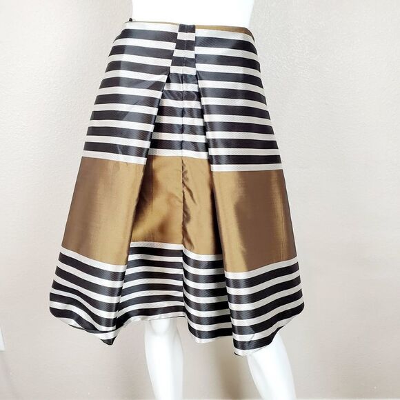 Asos Striped Gold Black Pleats Midi Skirt SALE - Picture 1 of 12